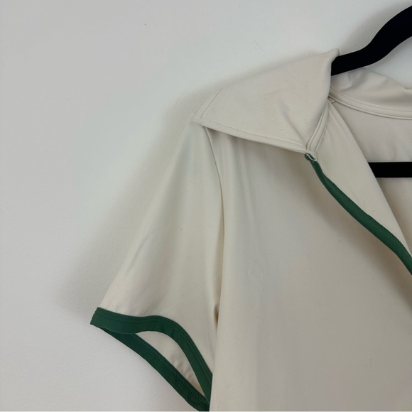 SET Active | Cream and Green Button-Up Collared Crop Top Workout Size XL - Picture 3 of 6